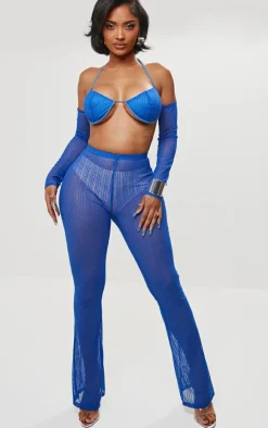 Outlet PrettyLittleThing Shape Sheer Ruched Leg Pants Bright Blue