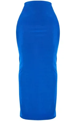 Hot PrettyLittleThing Shape Slinky Acetate Ruched Detail Maxi Skirt Bright Blue