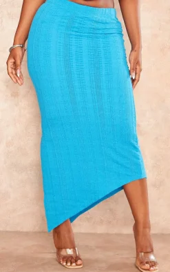 Sale PrettyLittleThing Shape Textured Detail Maxi Skirt Bright Blue
