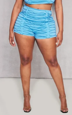 Discount PrettyLittleThing Shape Woven Lace Up Detail Shorts Bright Blue