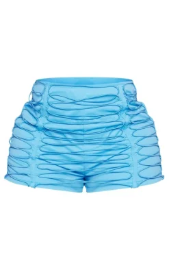 Discount PrettyLittleThing Shape Woven Lace Up Detail Shorts Bright Blue