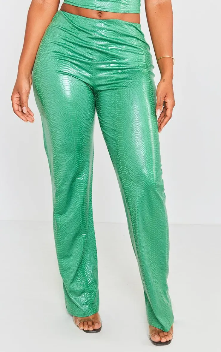 Best PrettyLittleThing Shape Coated Croc Flare Pants Bright Green