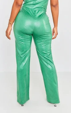 Best PrettyLittleThing Shape Coated Croc Flare Pants Bright Green