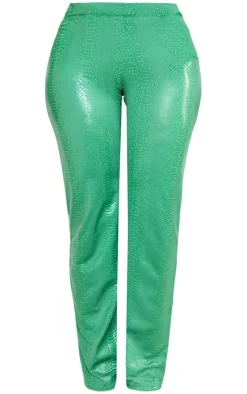 Best PrettyLittleThing Shape Coated Croc Flare Pants Bright Green