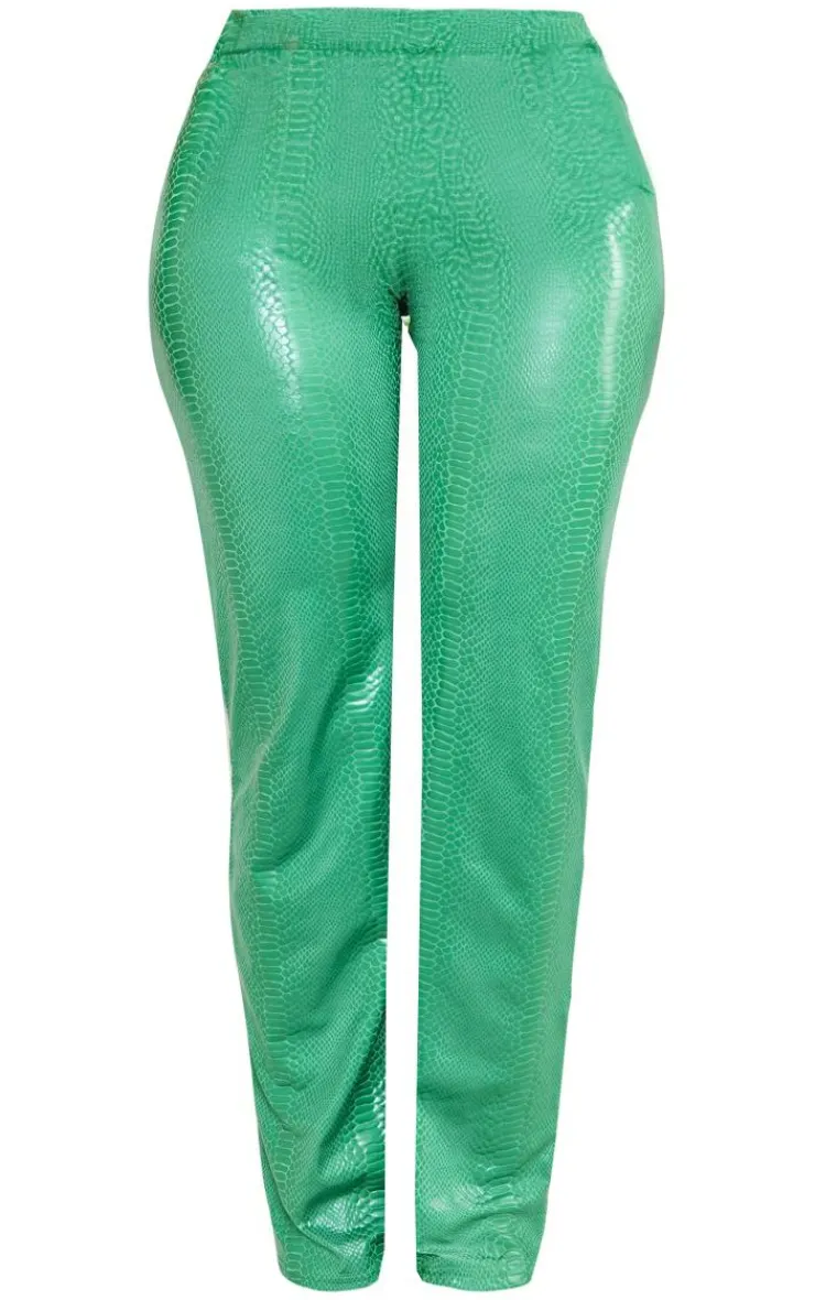 Best PrettyLittleThing Shape Coated Croc Flare Pants Bright Green