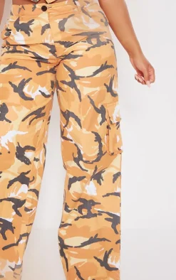 New PrettyLittleThing Shape Camo Pocket Detail Wide Leg Pants Bright Orange