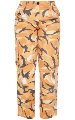 New PrettyLittleThing Shape Camo Pocket Detail Wide Leg Pants Bright Orange