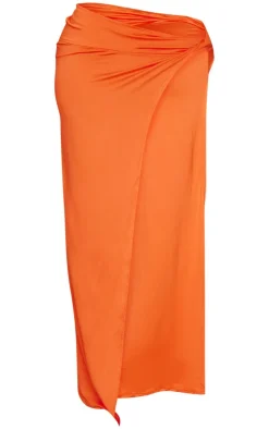 Sale PrettyLittleThing Shape Knot Side Maxi Skirt Bright Orange