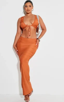 Best PrettyLittleThing Shape Slinky Tie Front Sleeveless Top Bright Orange