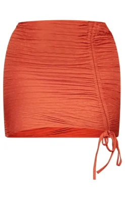 Best PrettyLittleThing Shape Textured Ruched Side Bodycon Skirt Bright Orange