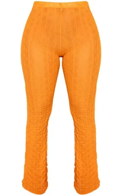 Discount PrettyLittleThing Shape Textured Sheer Wide Leg Pants Bright Orange