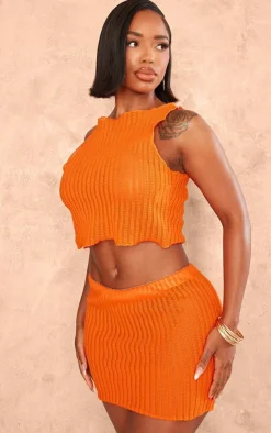 Sale PrettyLittleThing Shape Textured Sheer Mini Skirt Bright Orange
