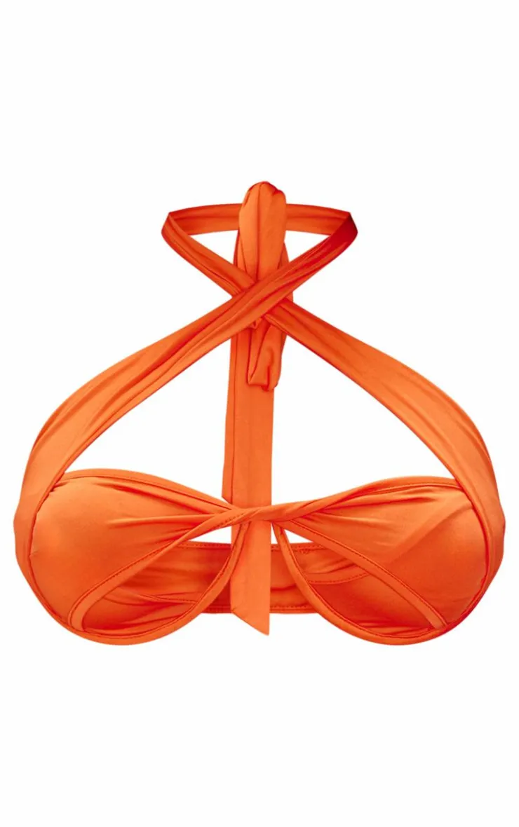 Best PrettyLittleThing Shape Underwire Halterneck Cut Out Bralet Bright Orange