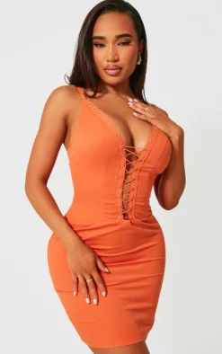 Shape Woven Lace Up Front Bodycon Dress-PrettyLittleThing Hot