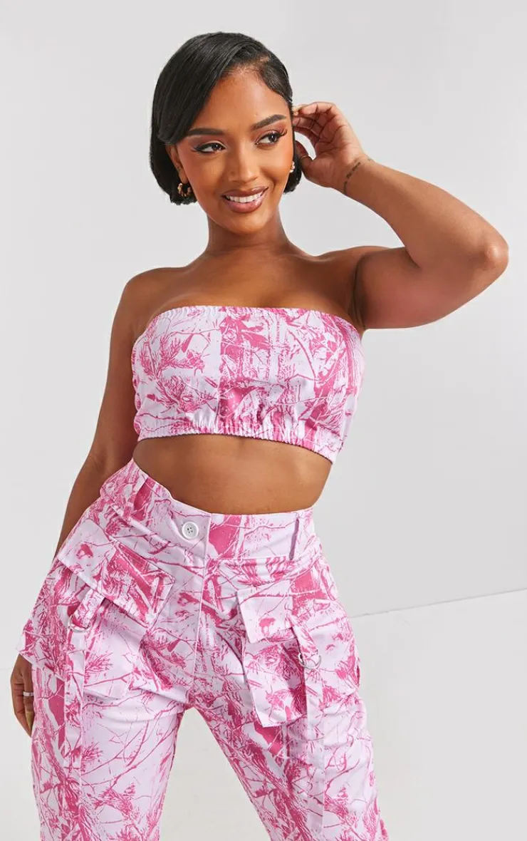 Best PrettyLittleThing Shape Camo Printed Bandeau Bright Pink