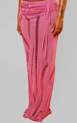 Outlet PrettyLittleThing Shape Knit Ladder Detailed Low Rise Ruched Side Maxi Skirt Bright Pink