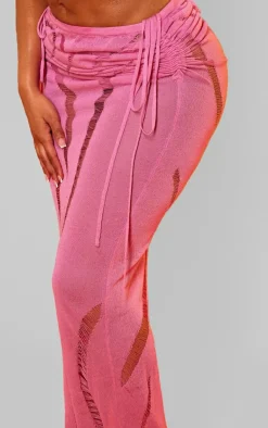 Outlet PrettyLittleThing Shape Knit Ladder Detailed Low Rise Ruched Side Maxi Skirt Bright Pink