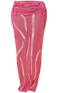 Outlet PrettyLittleThing Shape Knit Ladder Detailed Low Rise Ruched Side Maxi Skirt Bright Pink