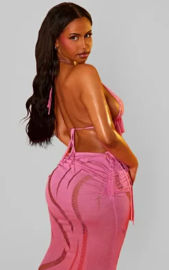 Outlet PrettyLittleThing Shape Knit Ladder Detailed Halterneck Bralet Bright Pink