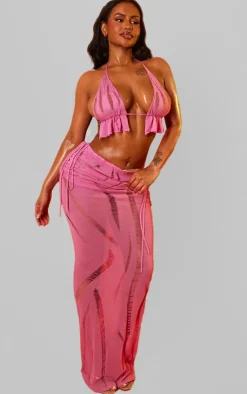 Outlet PrettyLittleThing Shape Knit Ladder Detailed Halterneck Bralet Bright Pink