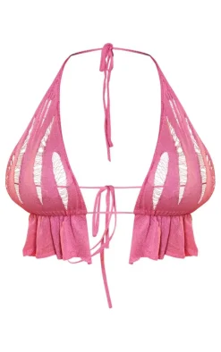 Outlet PrettyLittleThing Shape Knit Ladder Detailed Halterneck Bralet Bright Pink