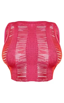 Online PrettyLittleThing Shape Knit Ladder Racer Neck Longline Top Bright Pink