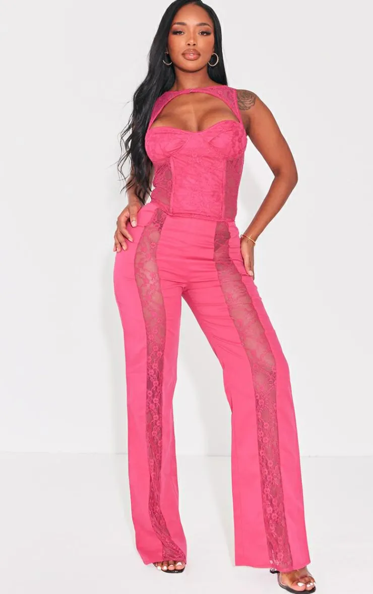 Online PrettyLittleThing Shape Lace Cut Out Corset Bright Pink