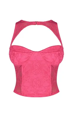 Online PrettyLittleThing Shape Lace Cut Out Corset Bright Pink