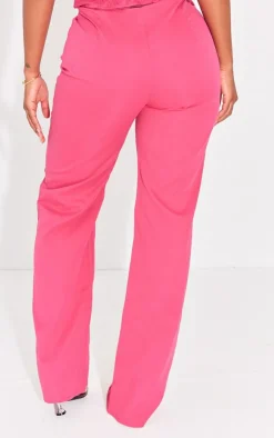 Hot PrettyLittleThing Shape Lace Insert Woven Straight Leg Pants Bright Pink