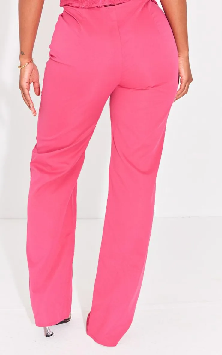 Hot PrettyLittleThing Shape Lace Insert Woven Straight Leg Pants Bright Pink