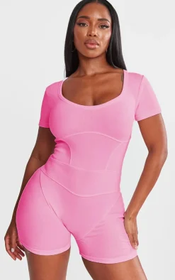 PrettyLittleThing Unitards*Shape Rib Seam Detail Short Sleeve Unitard