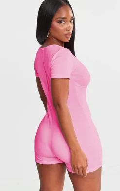 PrettyLittleThing Unitards*Shape Rib Seam Detail Short Sleeve Unitard