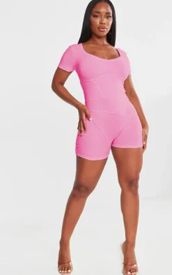 PrettyLittleThing Unitards*Shape Rib Seam Detail Short Sleeve Unitard