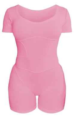 PrettyLittleThing Unitards*Shape Rib Seam Detail Short Sleeve Unitard