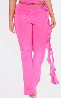 PrettyLittleThing Shape Slinky Rose High Waist Flare Pants Bright Pink