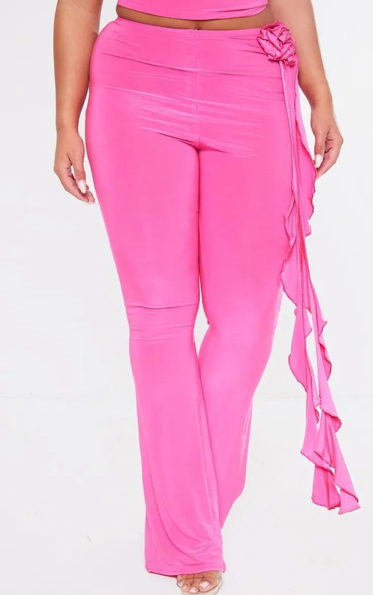 PrettyLittleThing Shape Slinky Rose High Waist Flare Pants Bright Pink
