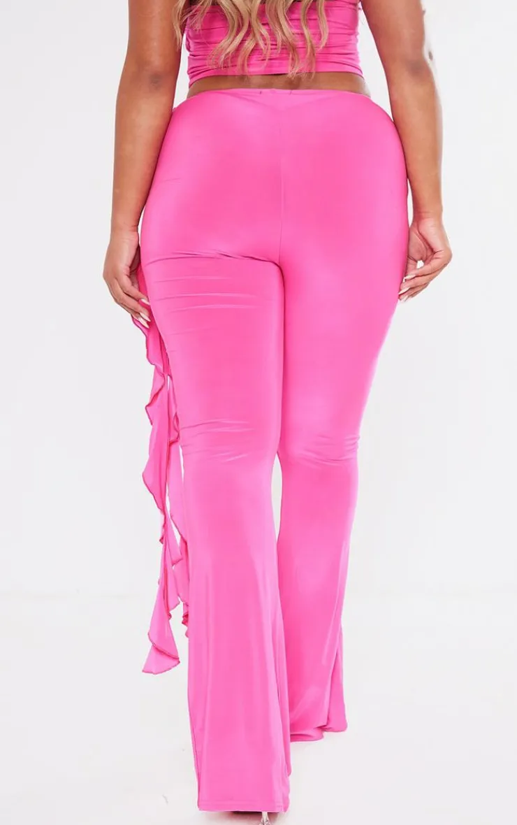 PrettyLittleThing Shape Slinky Rose High Waist Flare Pants Bright Pink