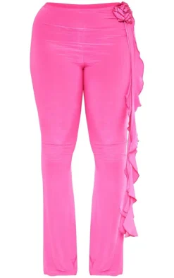 PrettyLittleThing Shape Slinky Rose High Waist Flare Pants Bright Pink