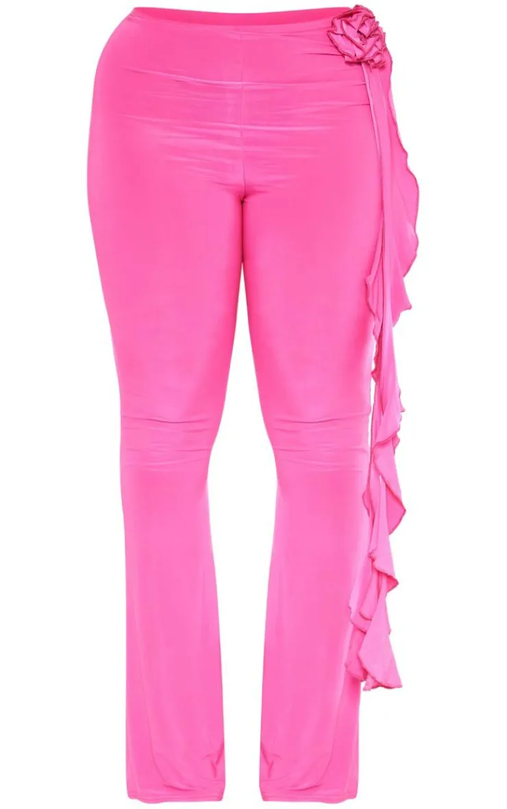 PrettyLittleThing Shape Slinky Rose High Waist Flare Pants Bright Pink