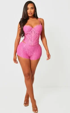 Discount PrettyLittleThing Shape Textured Woven Hot Pants Bright Pink