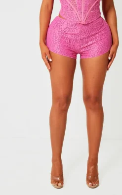 Discount PrettyLittleThing Shape Textured Woven Hot Pants Bright Pink