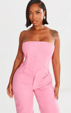 Outlet PrettyLittleThing Shape Woven Lace Up Back Corset Bright Pink