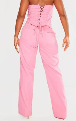 PrettyLittleThing Shape Woven Low Rise Pants Bright Pink