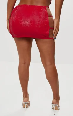Best PrettyLittleThing Shape Faux Leather Croc Printed Cut Out Mini Skirt Bright Red