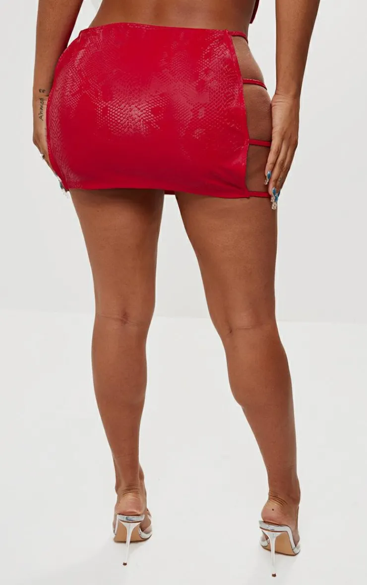 Best PrettyLittleThing Shape Faux Leather Croc Printed Cut Out Mini Skirt Bright Red