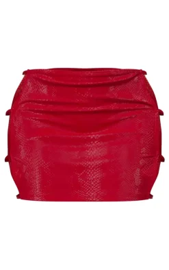 Best PrettyLittleThing Shape Faux Leather Croc Printed Cut Out Mini Skirt Bright Red