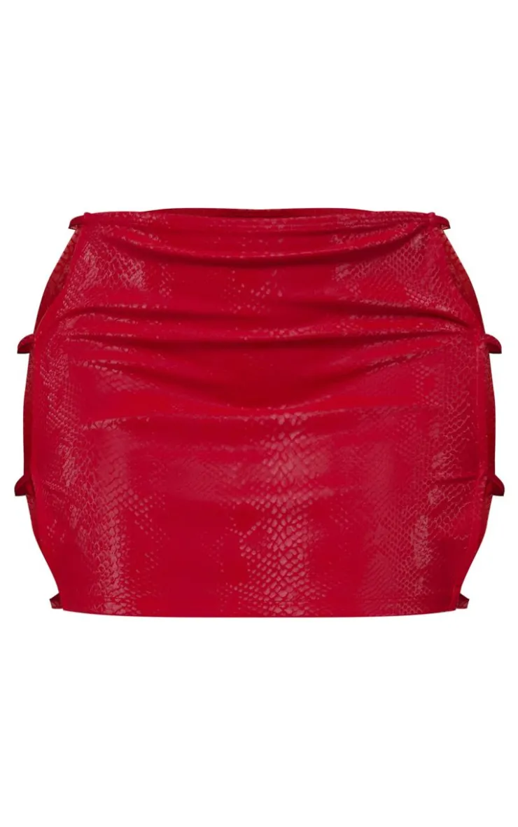Best PrettyLittleThing Shape Faux Leather Croc Printed Cut Out Mini Skirt Bright Red
