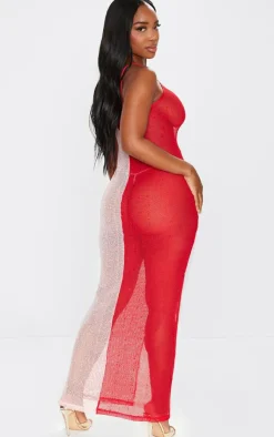 Shape Fishnet Red Contrast Detail Strappy Maxi Dress-PrettyLittleThing Best