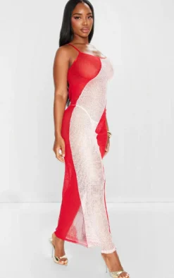 Shape Fishnet Red Contrast Detail Strappy Maxi Dress-PrettyLittleThing Best