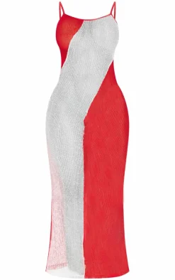 Shape Fishnet Red Contrast Detail Strappy Maxi Dress-PrettyLittleThing Best